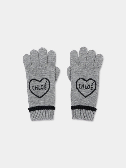 Guanto grigio per bambina con cuore,Chloé Kids,C21315 A46
