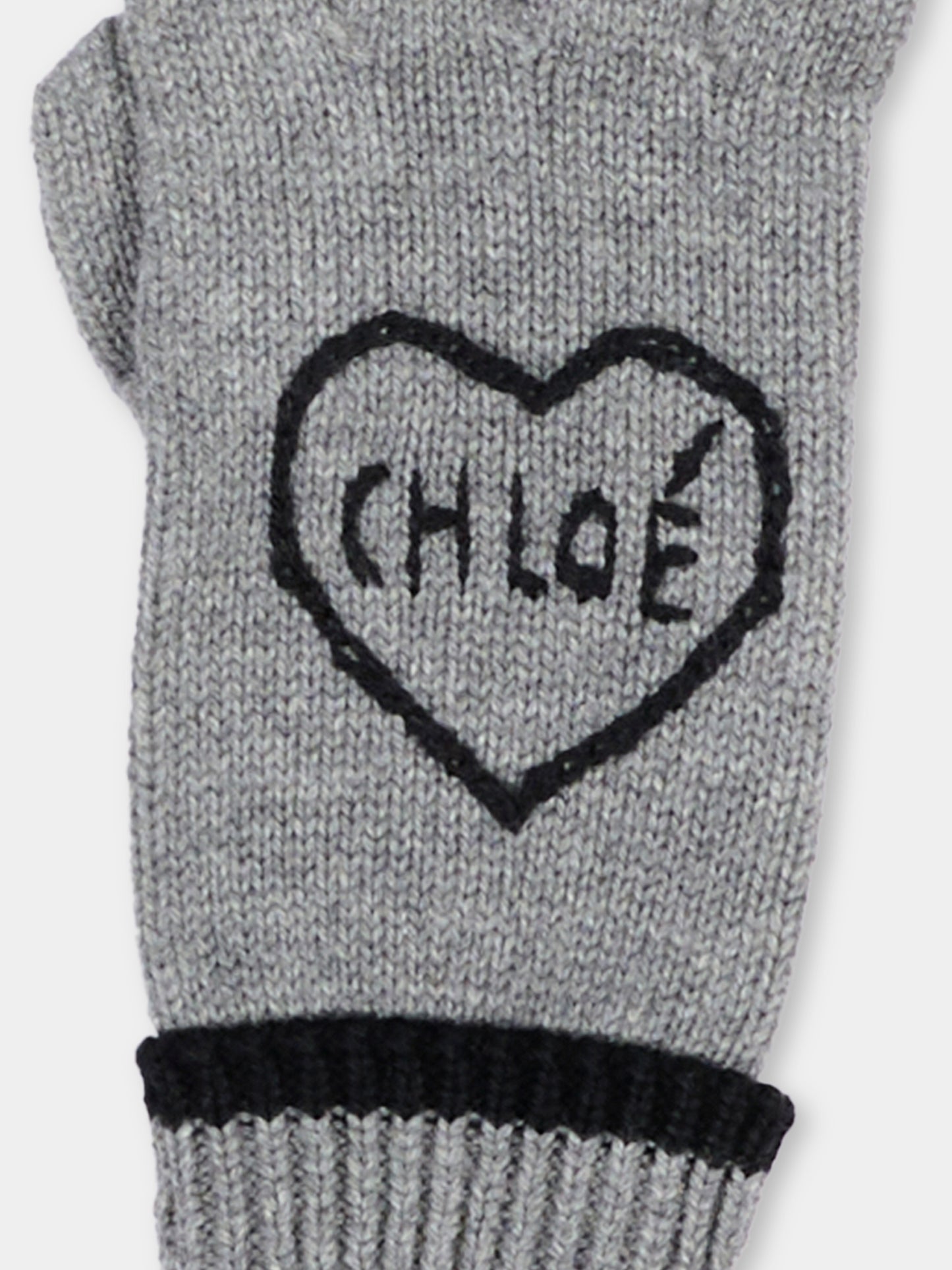 Guanto grigio per bambina con cuore,Chloé Kids,C21315 A46