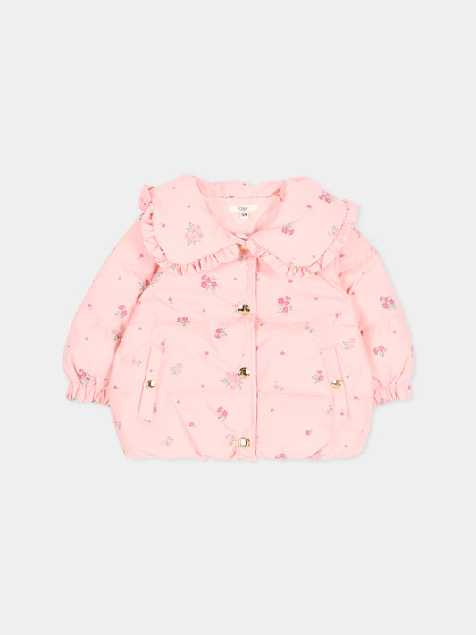 Piumino rosa per neonata floreale,Chloé Kids,C21358 461