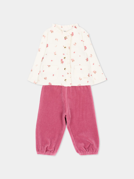 Completo sportivo lungo per neonata floreale,Chloé Kids,C21378 117