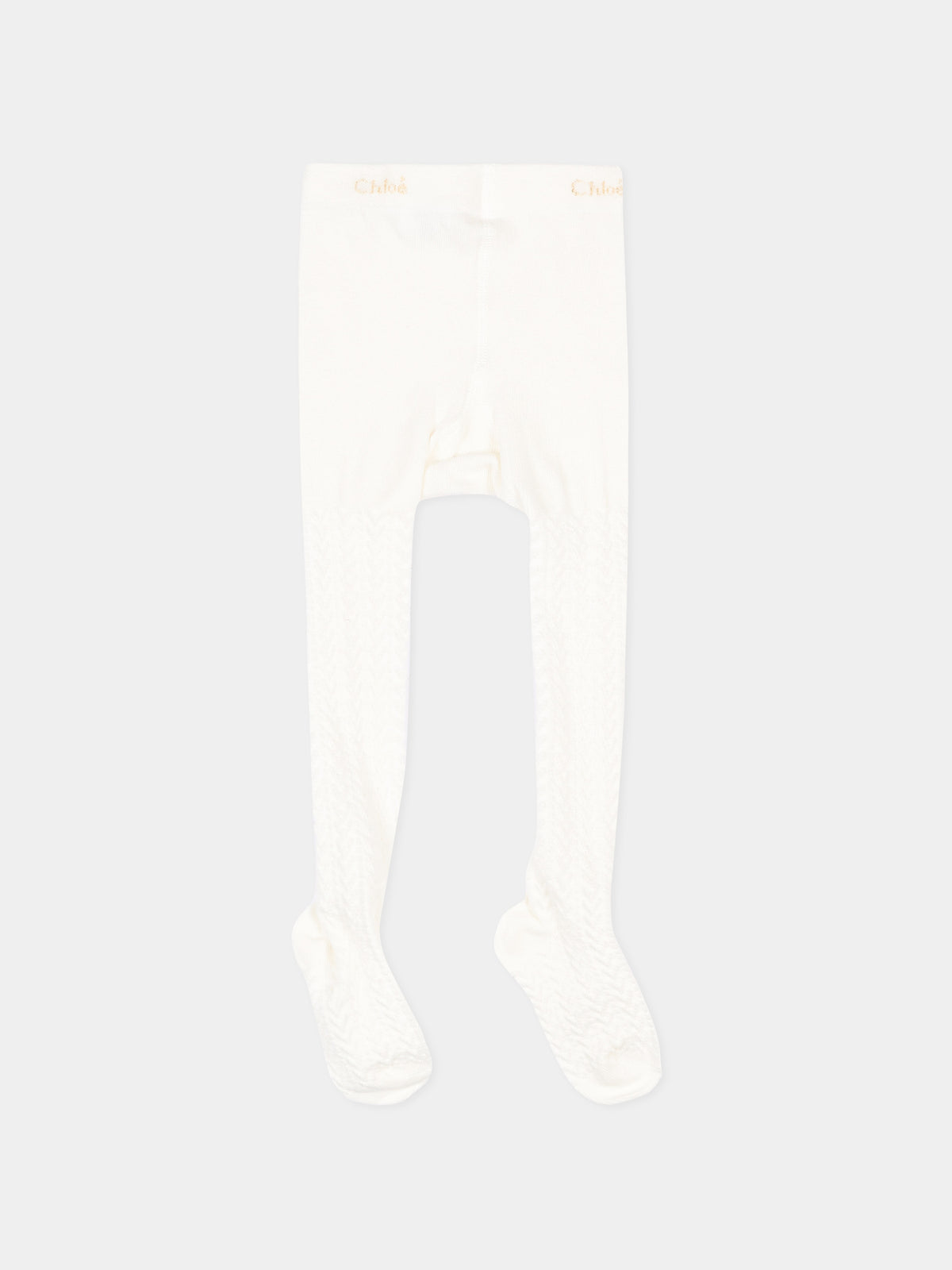 Collant avorio per neonata a trecce con logo,Chloé Kids,C21401 148