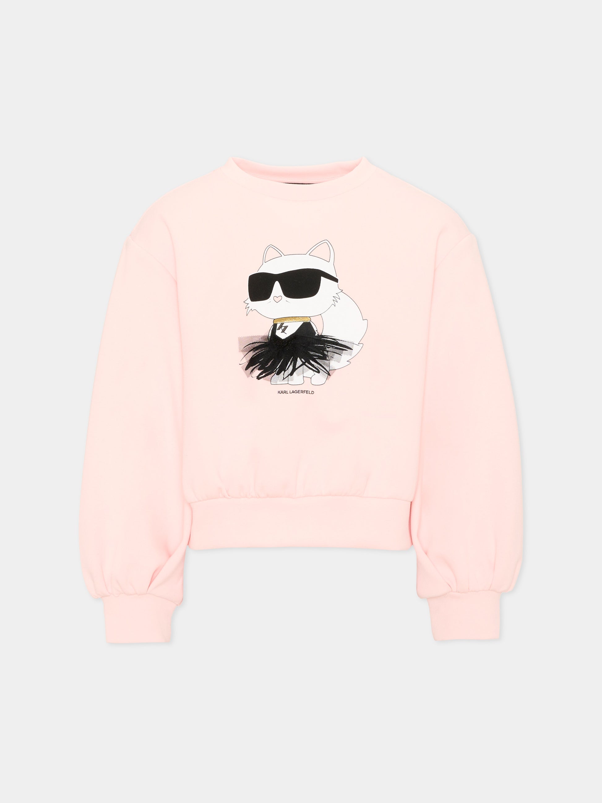 Felpa rosa per bambina con Choupette,Karl Lagerfeld Kids,Z31318 471