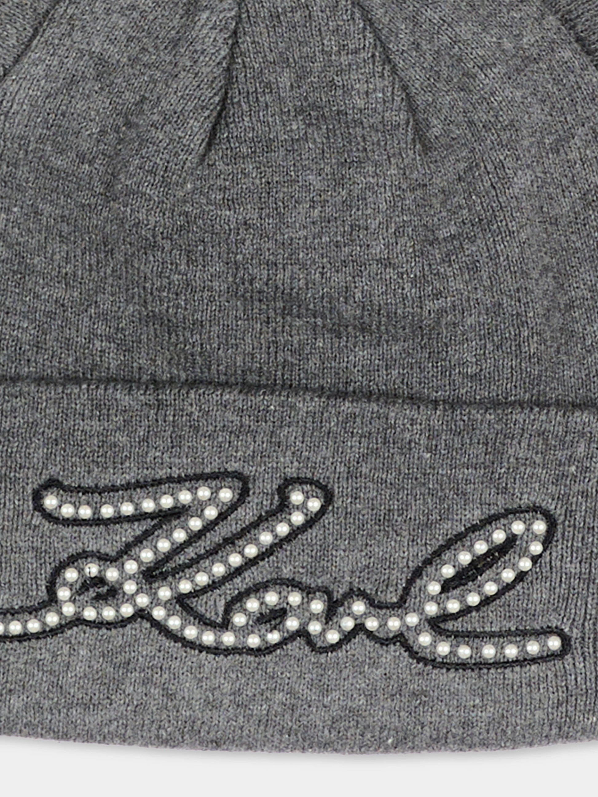 Berretto grigio per bambina con logo,Karl Lagerfeld Kids,Z31423 A19