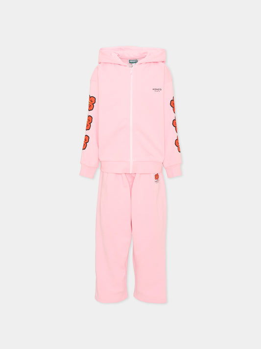 Completo sportivo lungo rosa per bambina con fiori,Kenzo Kids,K62003 44F