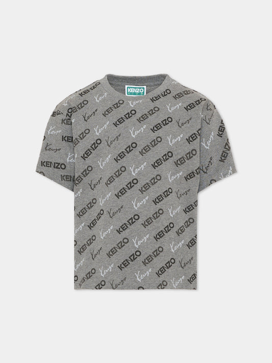 T-shirt a manica corta grigia per bambino con logo,Kenzo Kids,K62013 A29