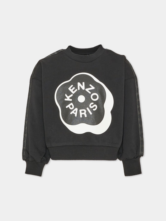 Felpa girocollo nera per bambina con stampa,Kenzo Kids,K62016 09B