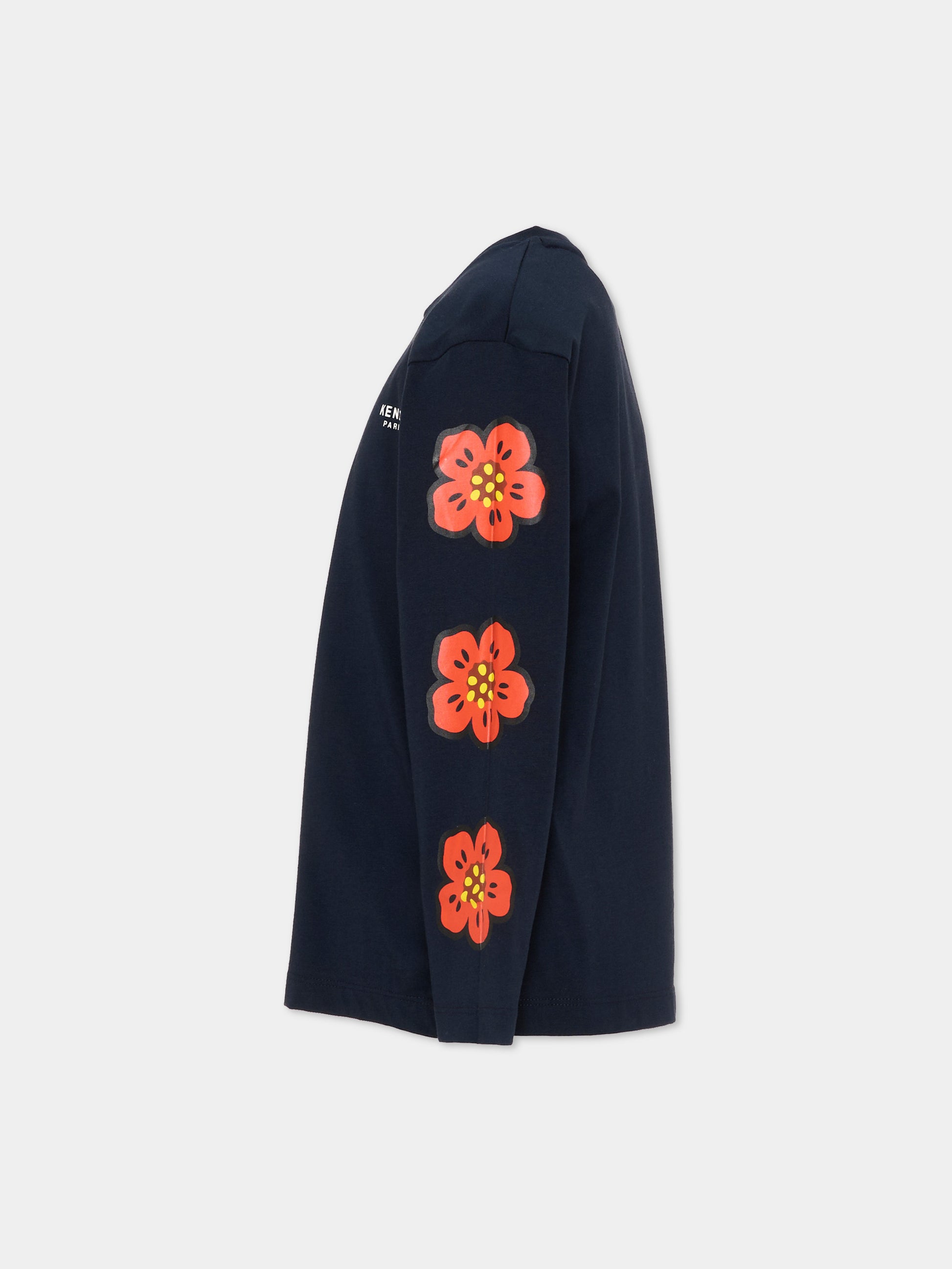 T-Shirt blu per bambina con fiori boke,Kenzo Kids,K62018 845