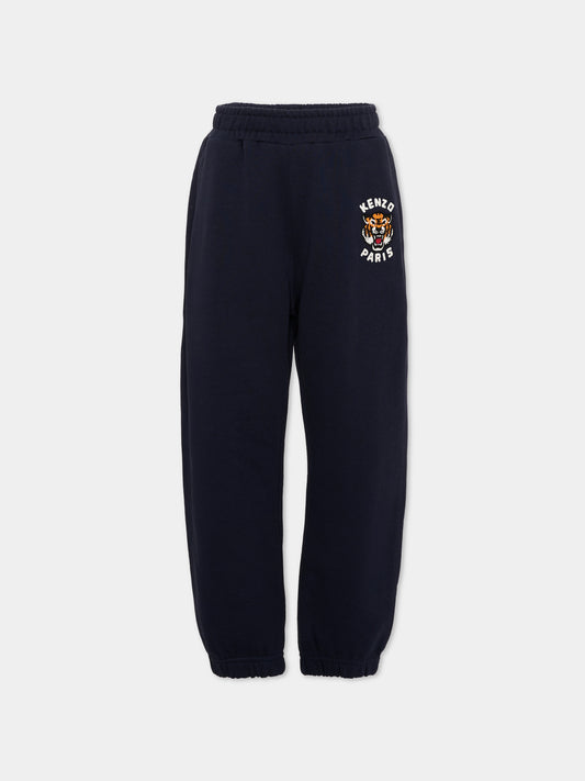Pantaloni sportivi blu per bambini con logo,Kenzo Kids,K62026 845