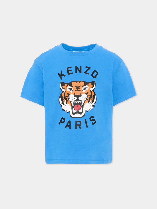 T-shirt celeste per bambino con logo,Kenzo Kids,K62051 86J