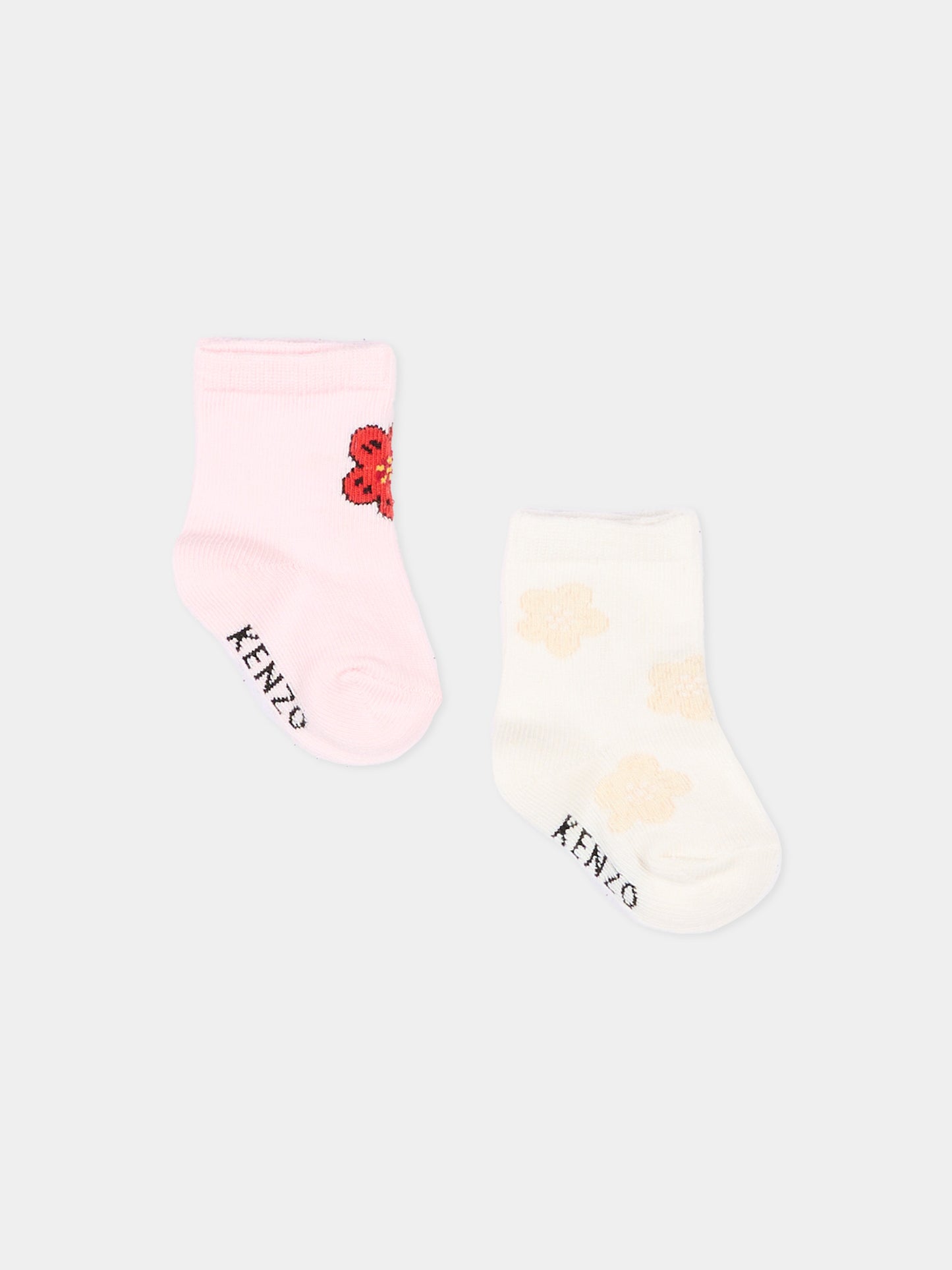 Calzini multicolor per neonata con fiori,Kenzo Kids,K62072 43B