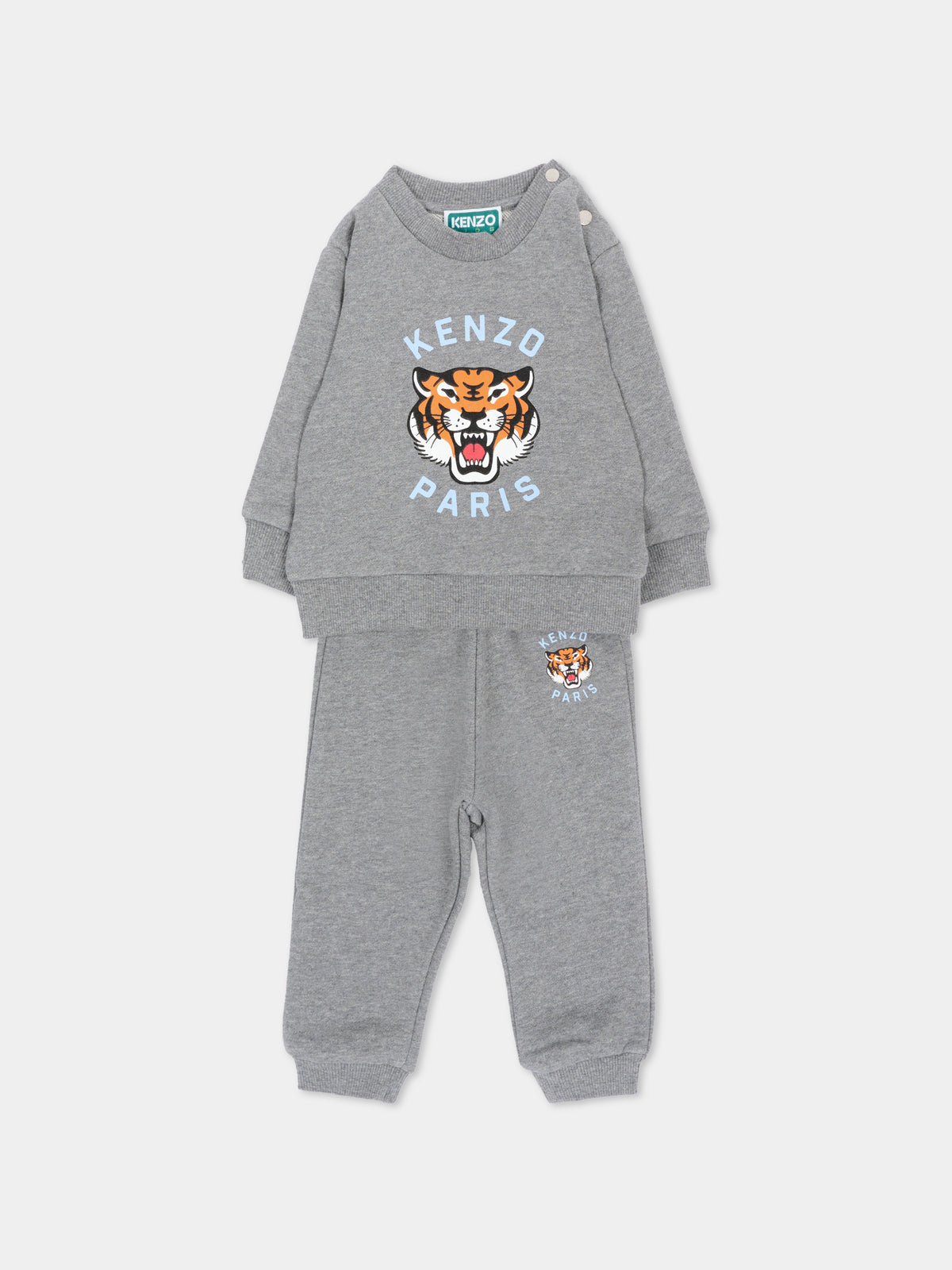 Completo sportivo lungo grigio per neonato con tigre,Kenzo Kids,K62102 A29