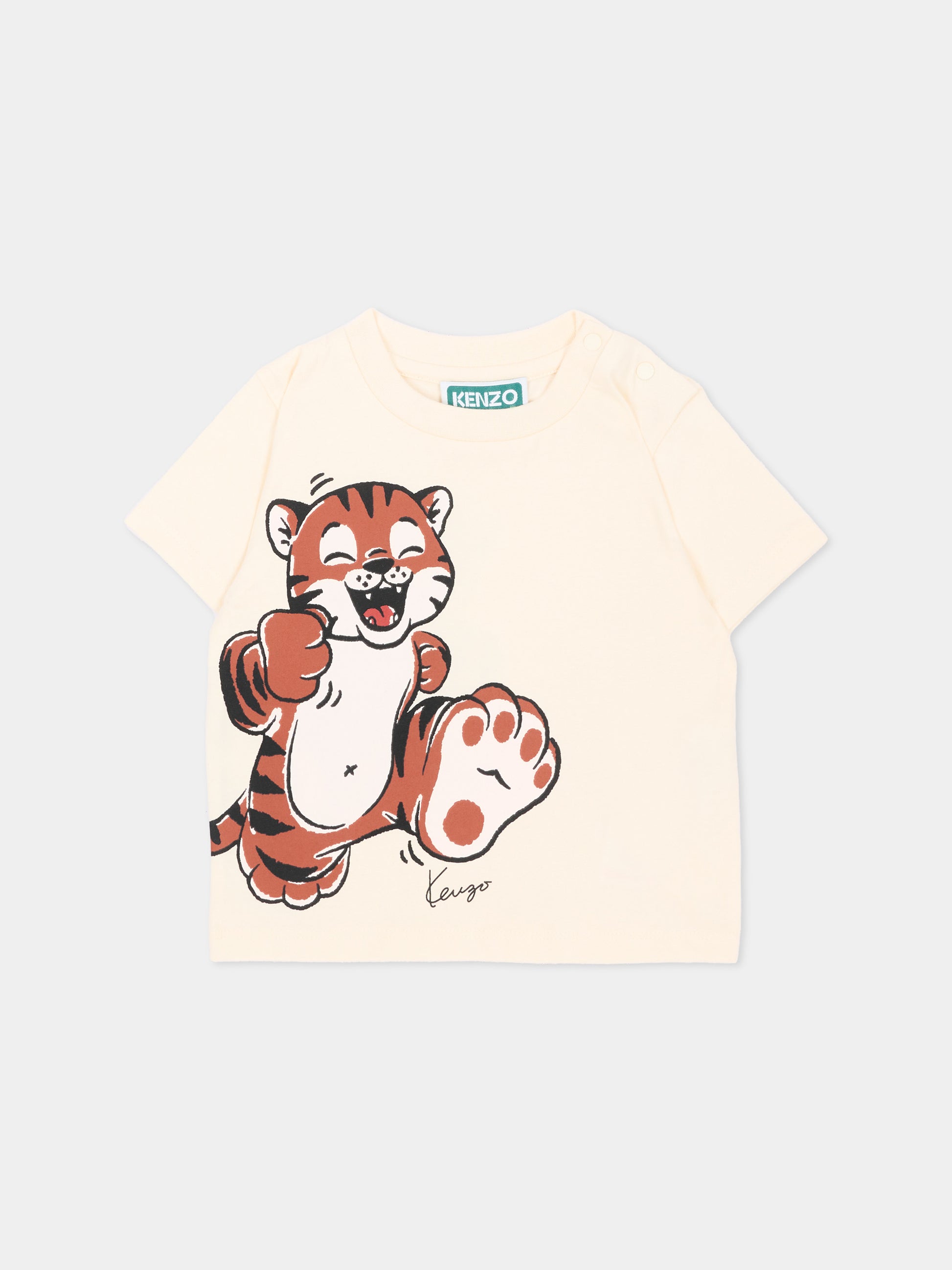 T-Shirt beige per neonati con tigre,Kenzo Kids,K62132 21G