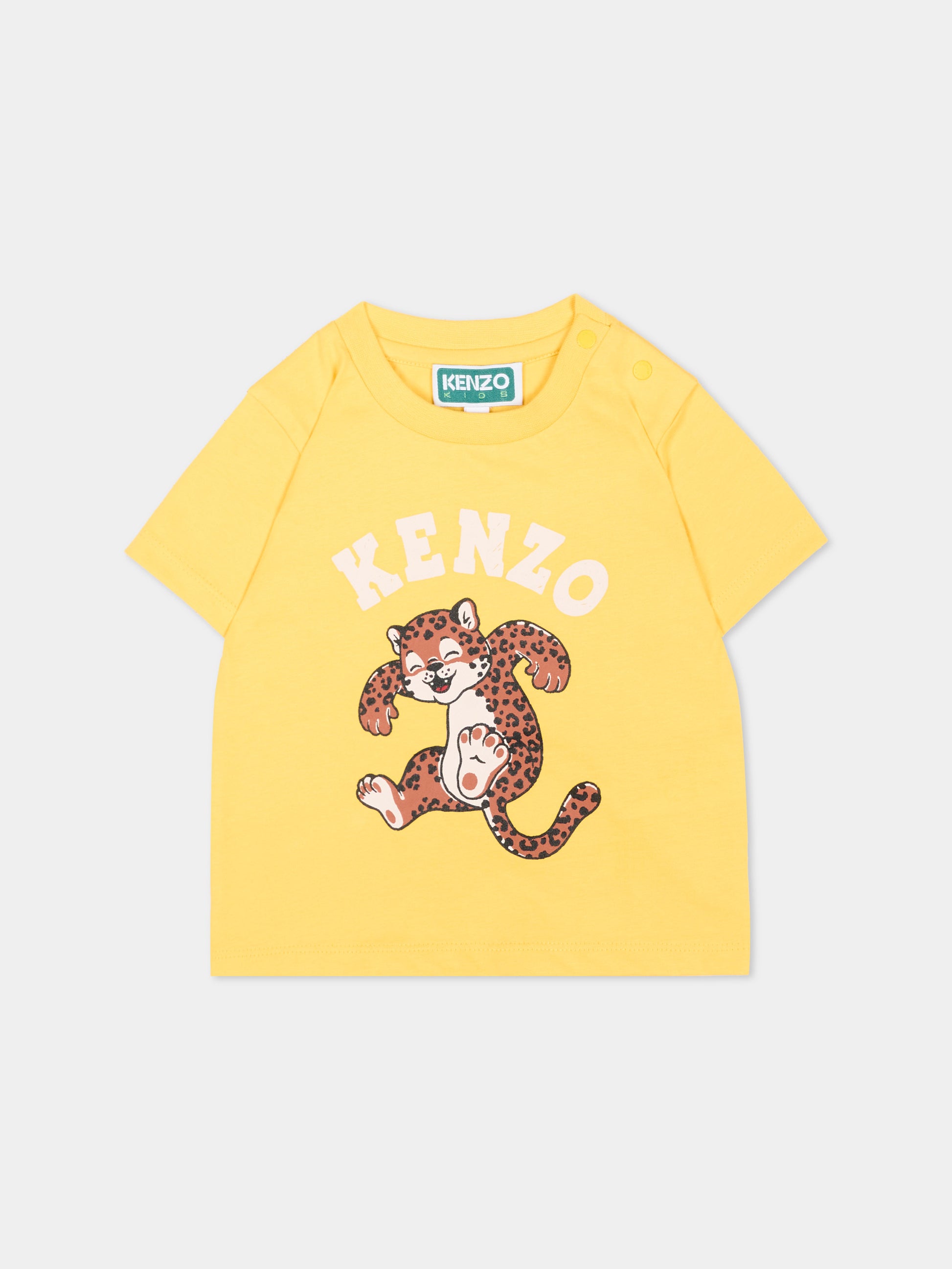 T-shirt gialla per neonati con leopardo,Kenzo Kids,K62188 563