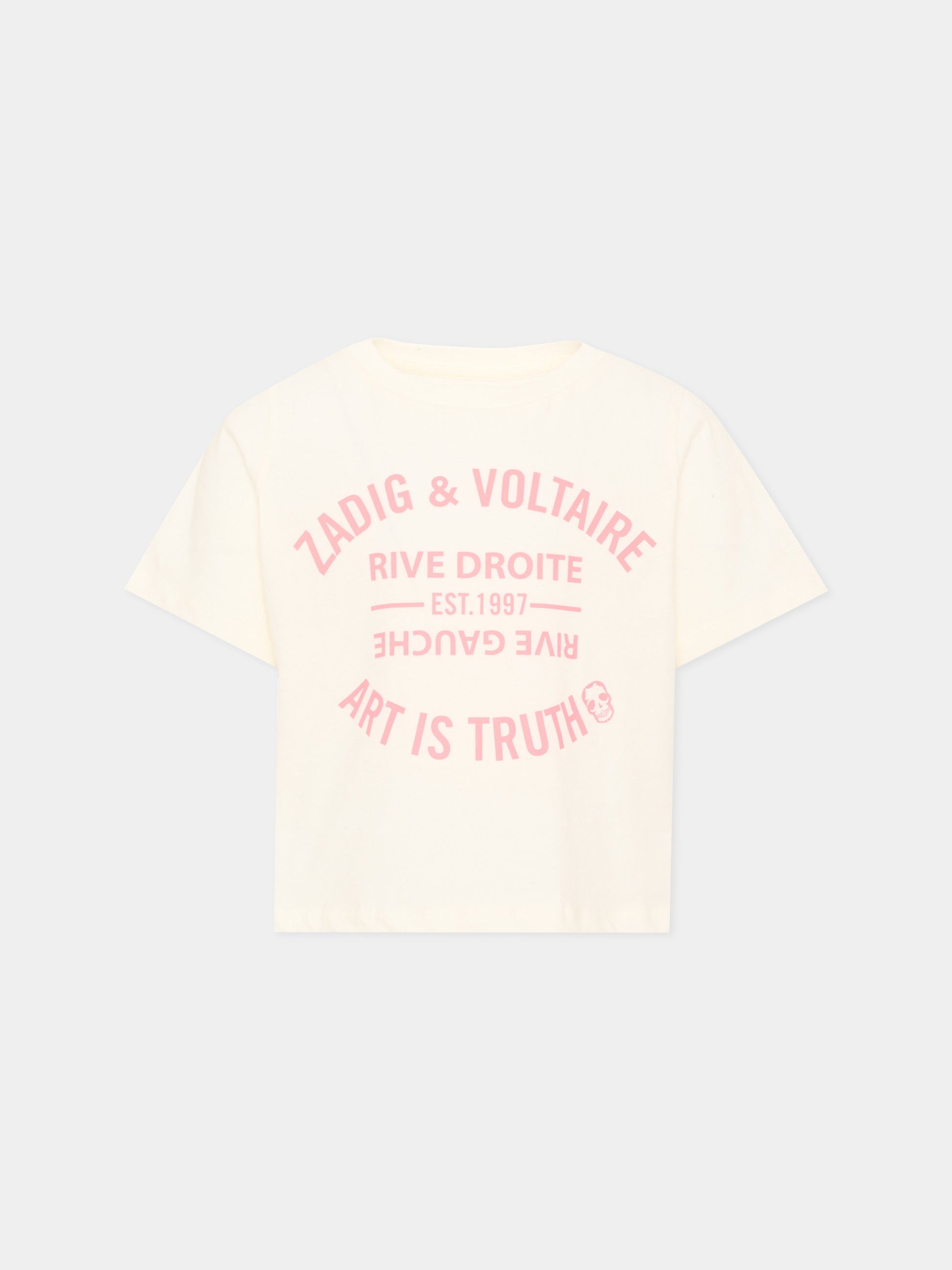 T-shirt avorio per bambina con logo,Zadig & Voltaire Kids,X60793 195