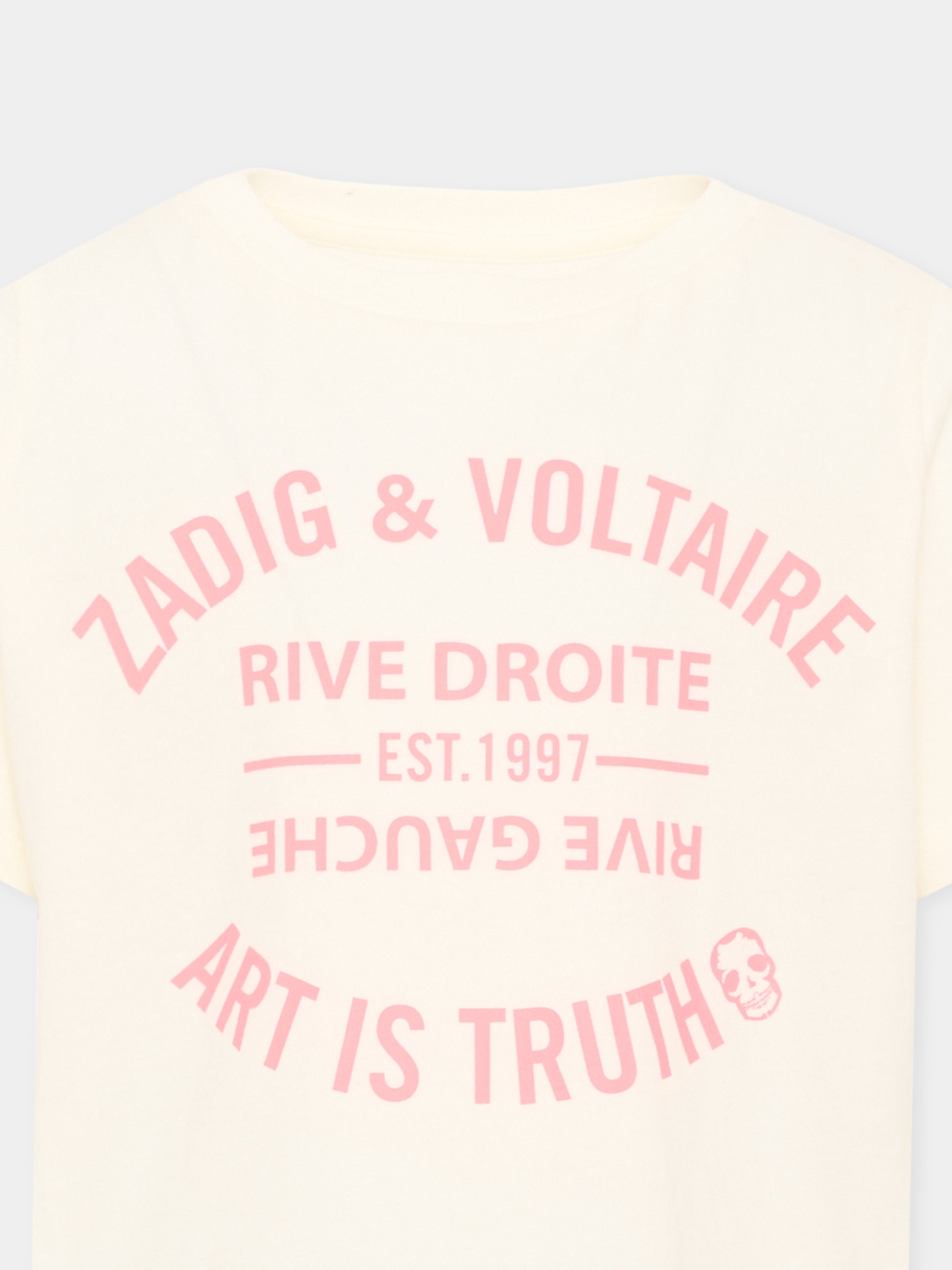 T-shirt avorio per bambina con logo,Zadig & Voltaire Kids,X60793 195