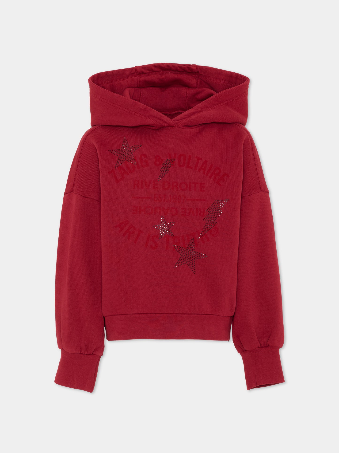 Felpa bordeaux per bambina con logo e strass,Zadig & Voltaire Kids,X60801 954