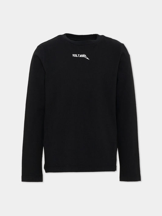 T-shirt nera per bambini con logo,Zadig & Voltaire Kids,X60842 09B