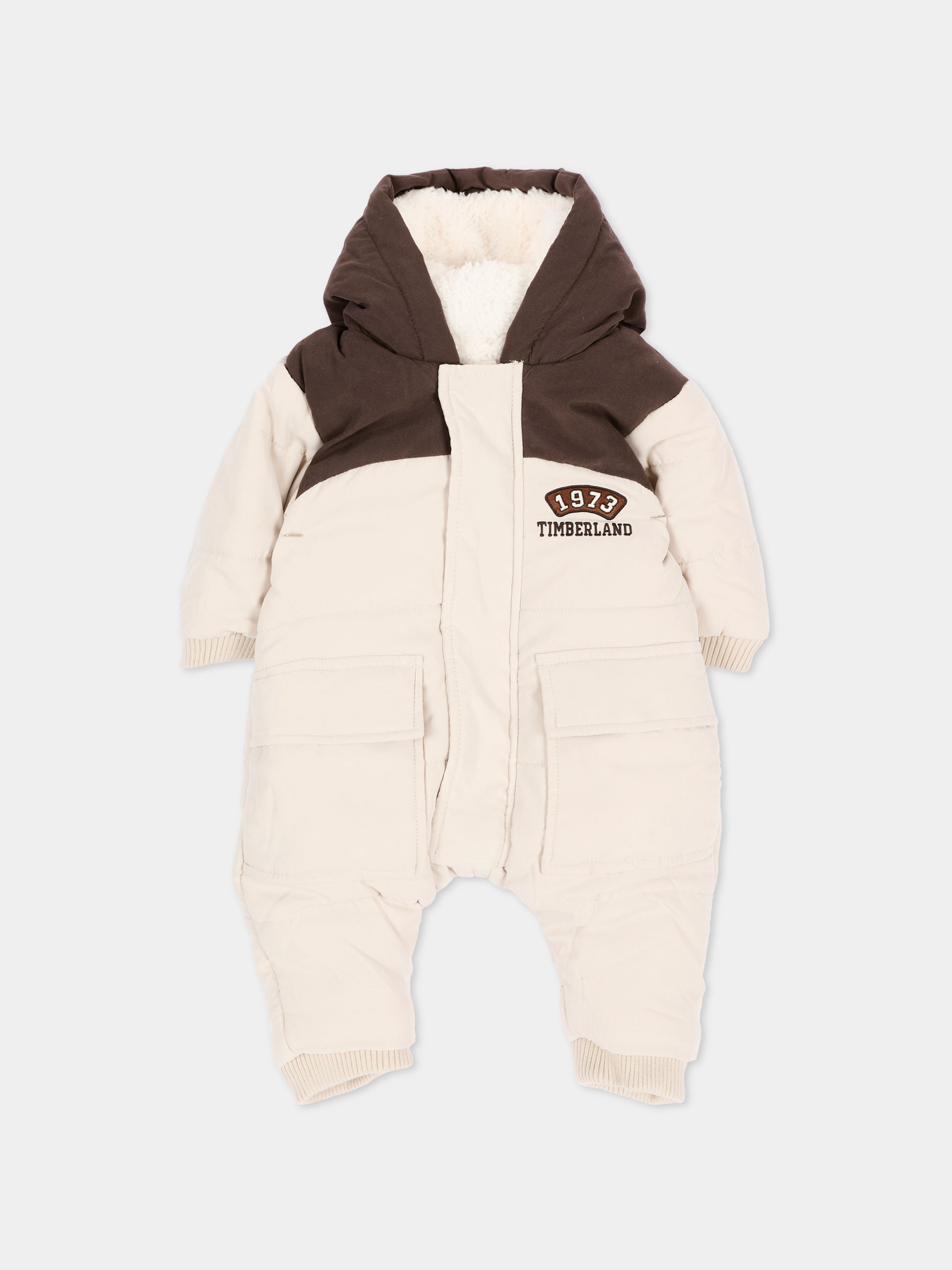 Piumino avorio per neonato con guanti e piedini,Timberland,T61010 192