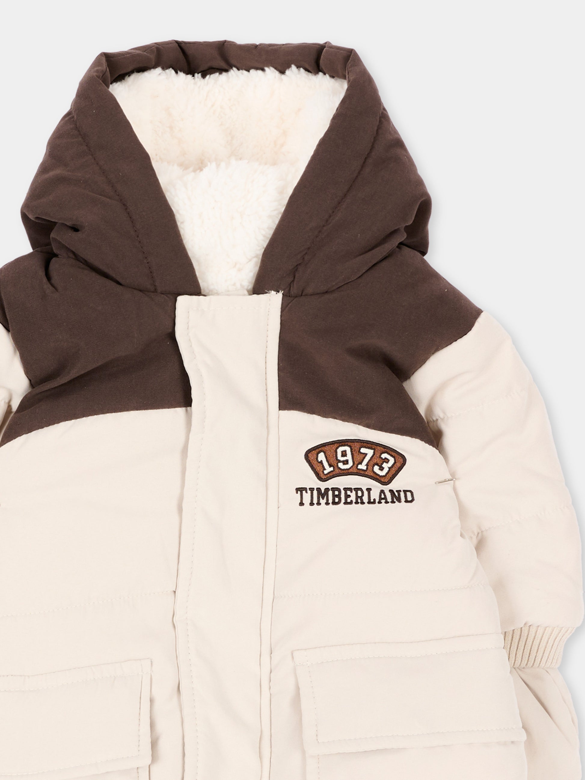 Piumino avorio per neonato con guanti e piedini,Timberland,T61010 192