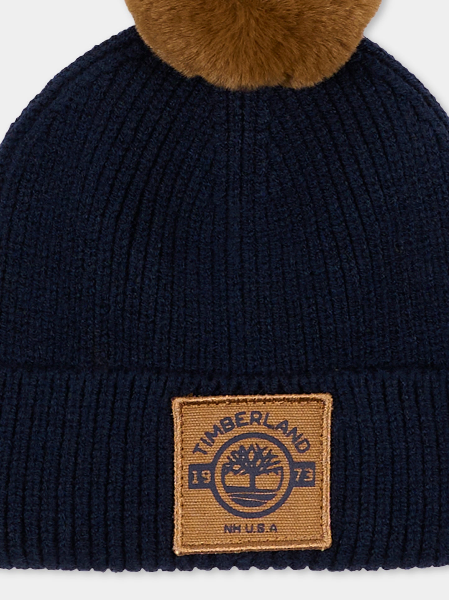 Berretto blu per neonato con pompon,Timberland,T61095 849