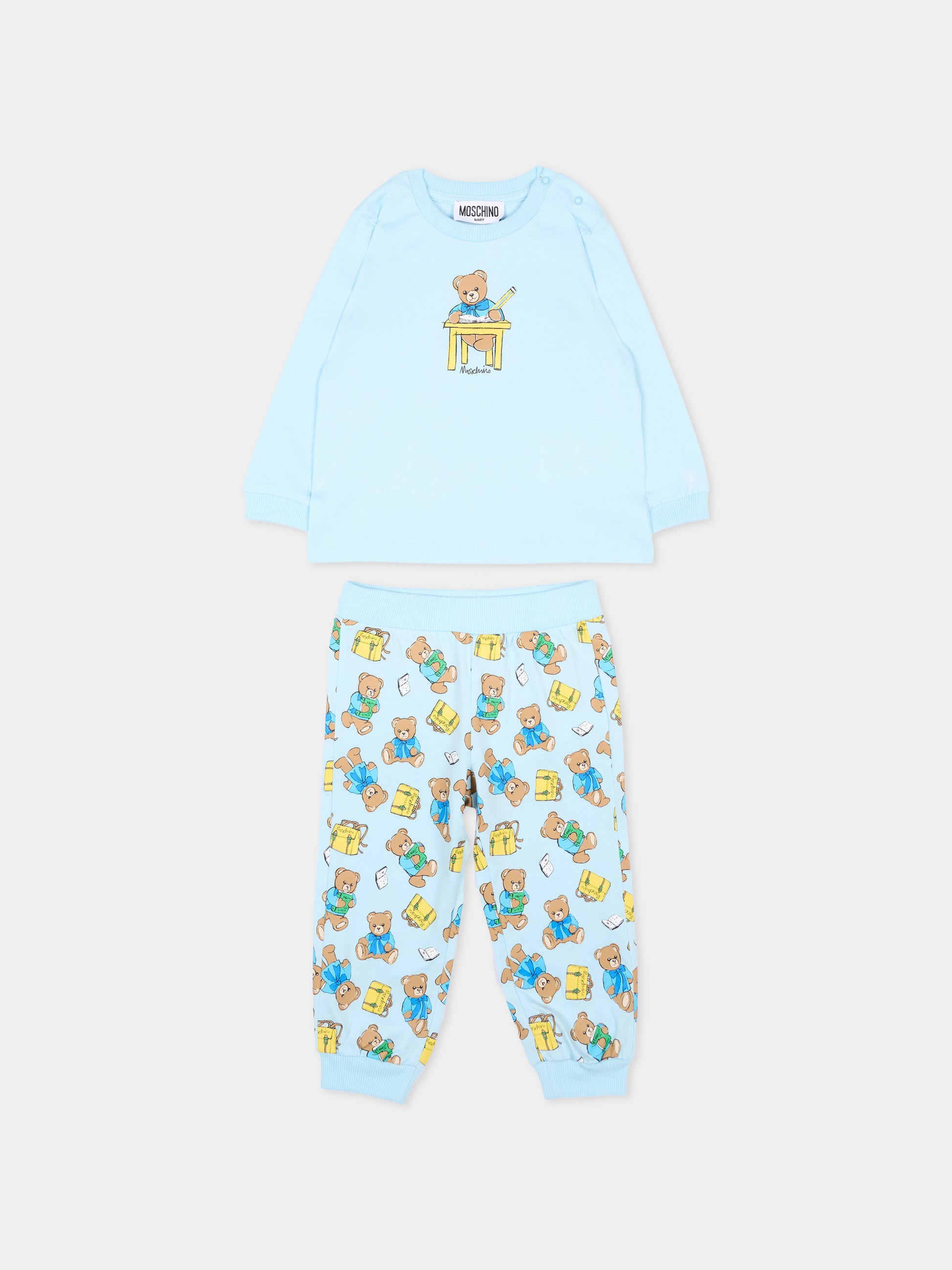 Completo sportivo azzurro per neonato con Teddy Bear,Moschino Kids,M5K02F LAB7A 82635