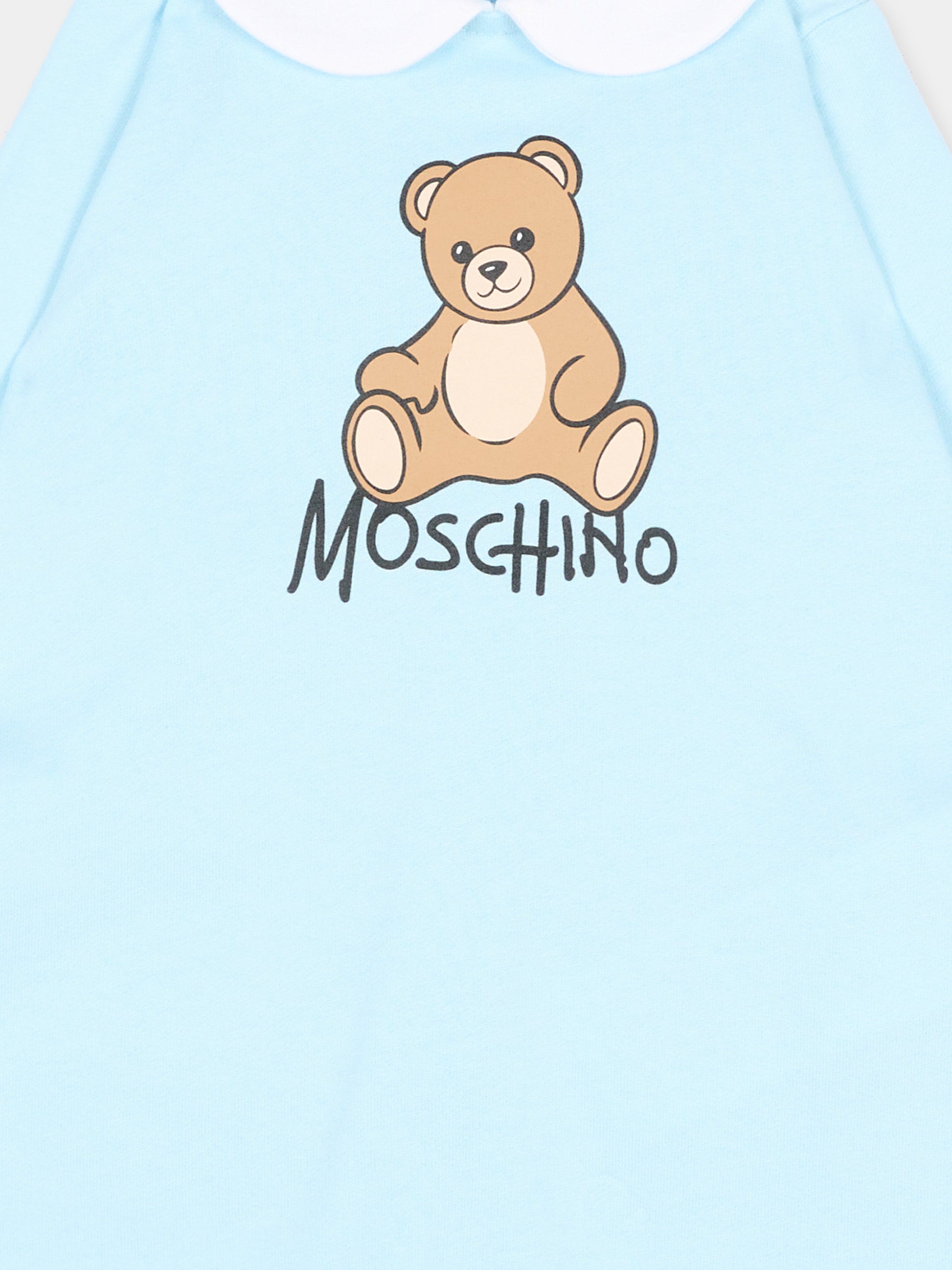 Tutina azzurra per neonato con Teddy Bear,Moschino Kids,M5Y037 LCA40 40304
