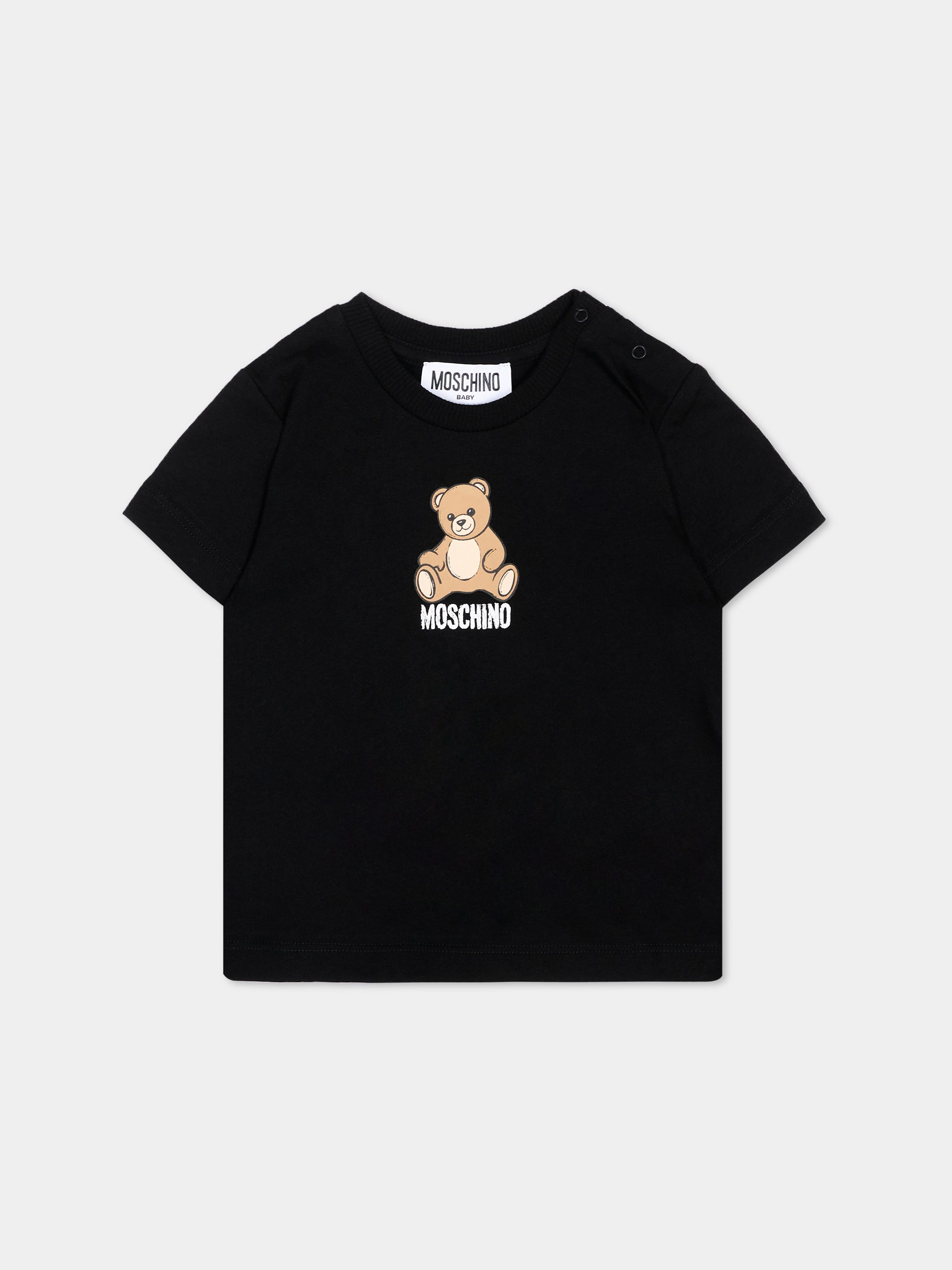 T-Shirt nera per neonati con Teddy Bear,Moschino Kids,M9M047 LAA10 60100
