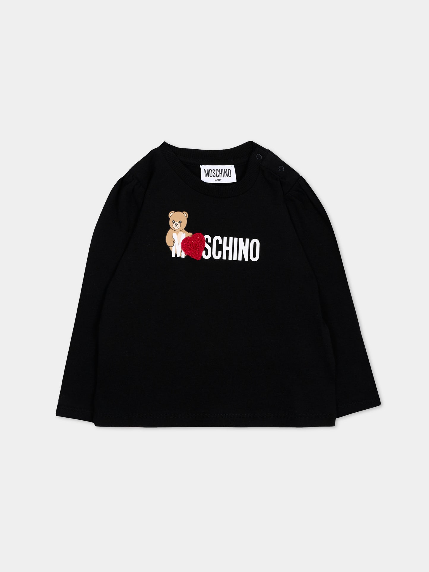 T-shirt nera per neonata con Teddy Bear,Moschino Kids,MAO00V LBA11 60100