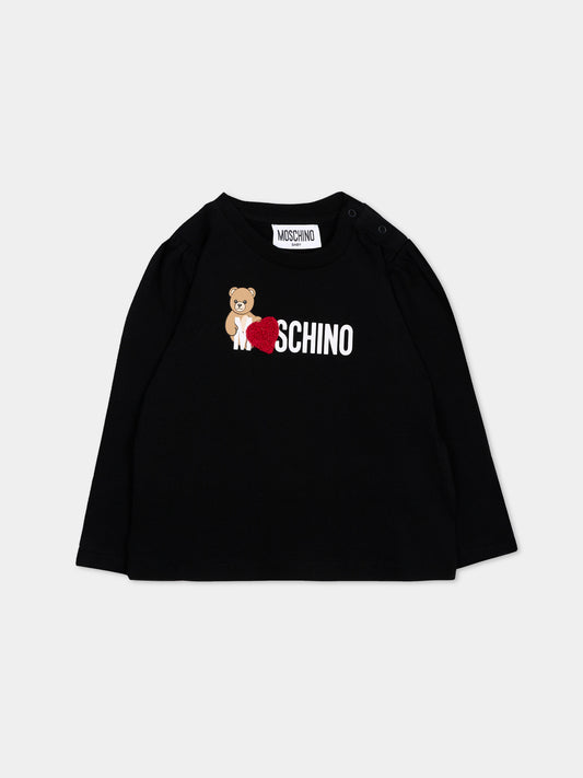 T-shirt nera per neonata con Teddy Bear,Moschino Kids,MAO00V LBA11 60100