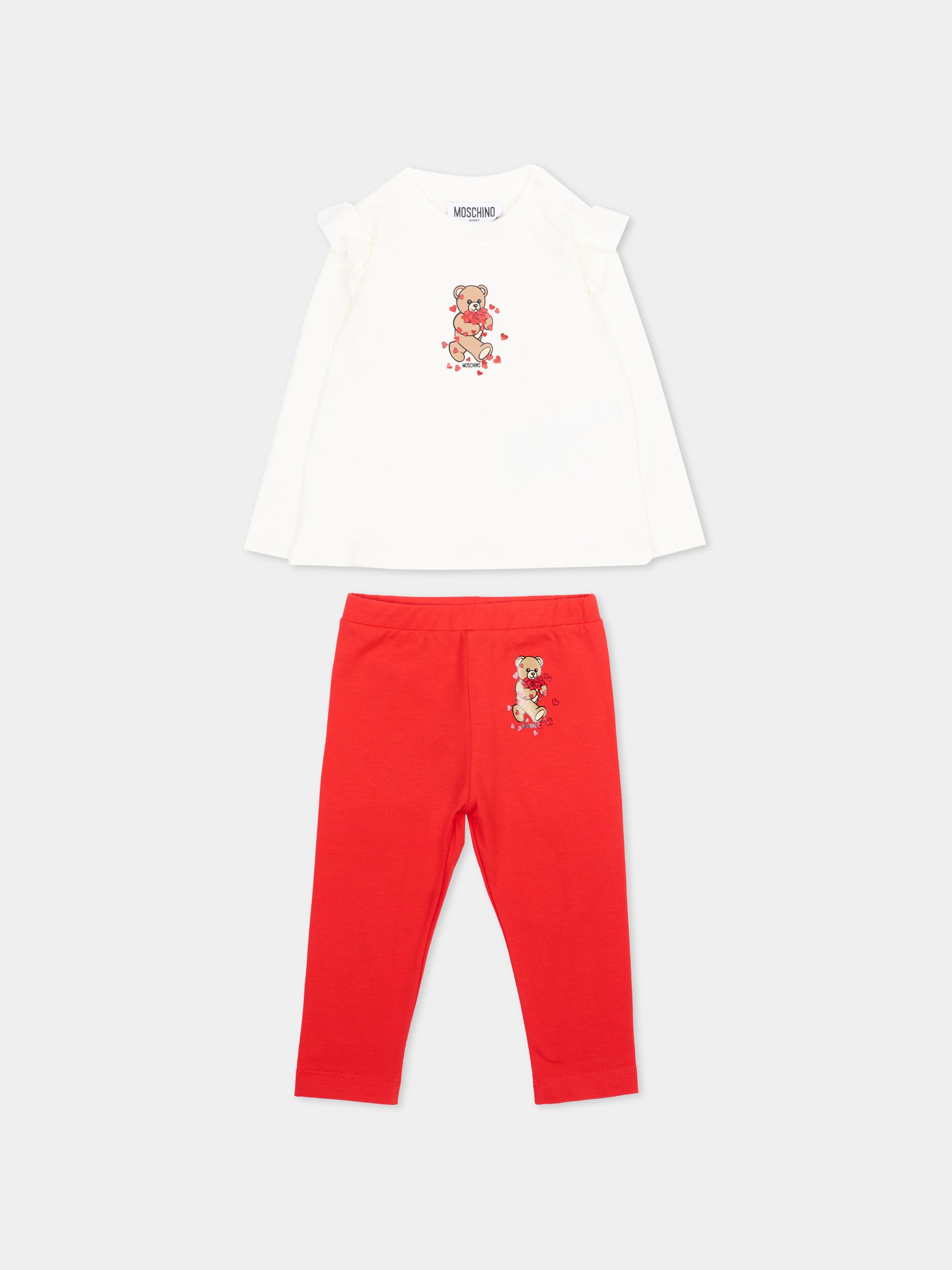Completo rosso per neonata con Teddy Bear,Moschino Kids,MCK01X LBA11 83979