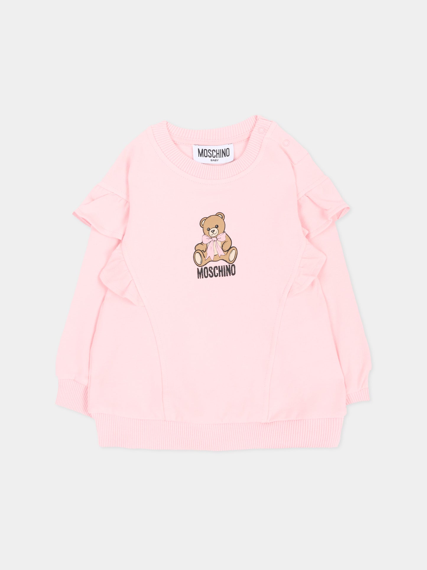 Felpa rosa per neonata con Teddy Bear,Moschino Kids,MDF036 LDA18 50209