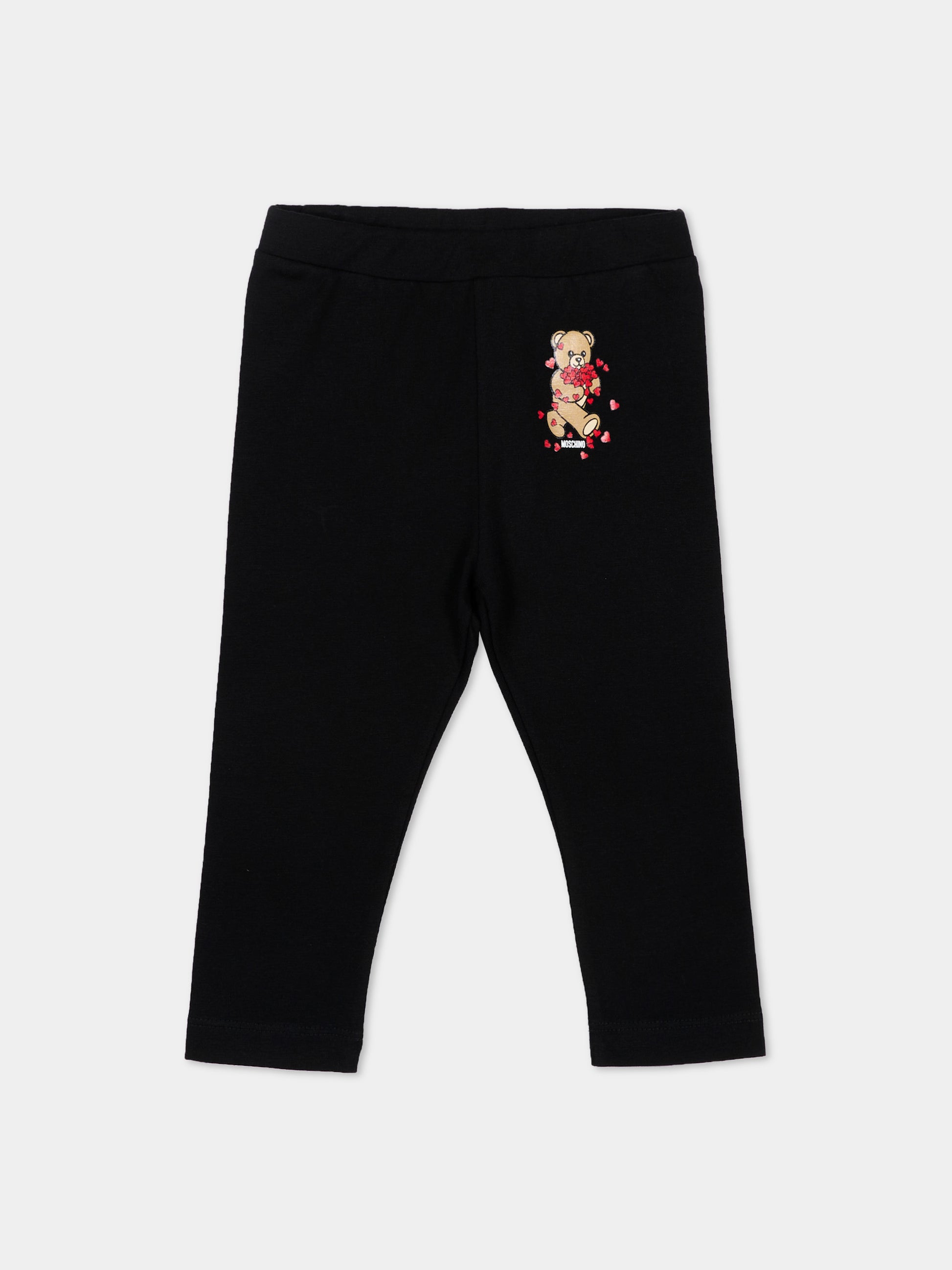 Leggings nero per neonata con Teddy Bear,Moschino Kids,MDP03O LBA11 60100