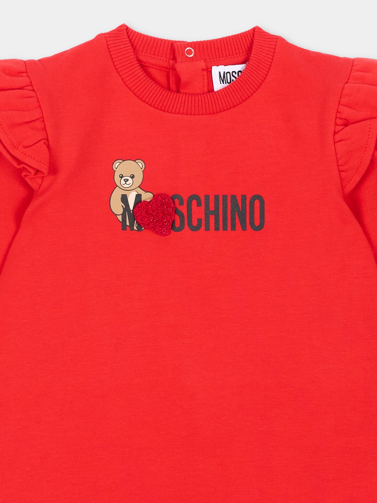 Vestito rosso per neonata con Teddy Bear,Moschino Kids,MDV0DP LDA18 50109