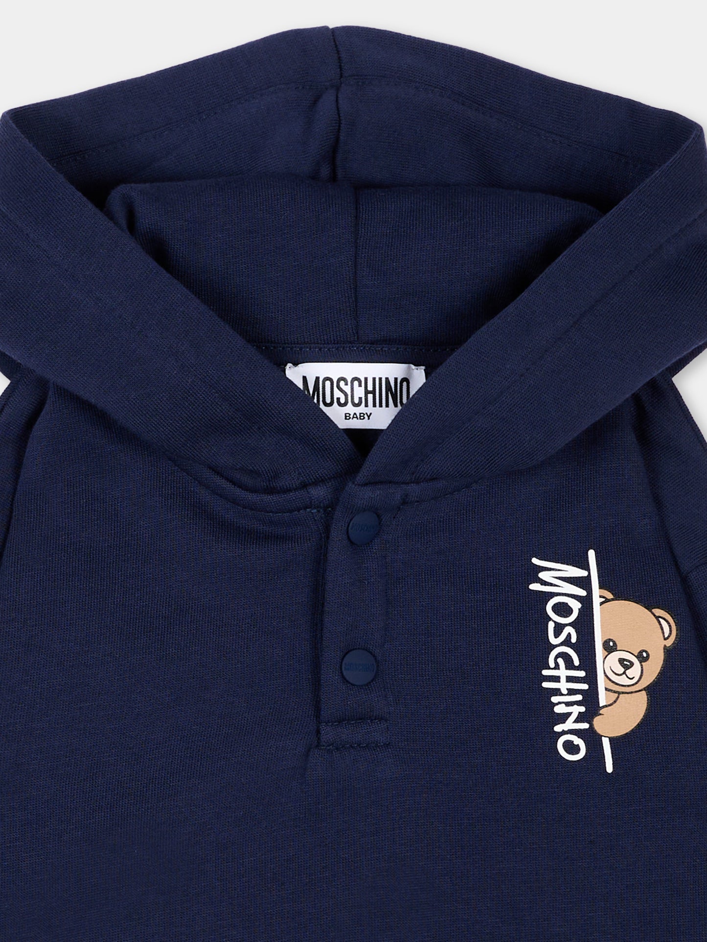 Felpa blu per neonato con Teddy Bear,Moschino Kids,MMF05Z LCA92 40016