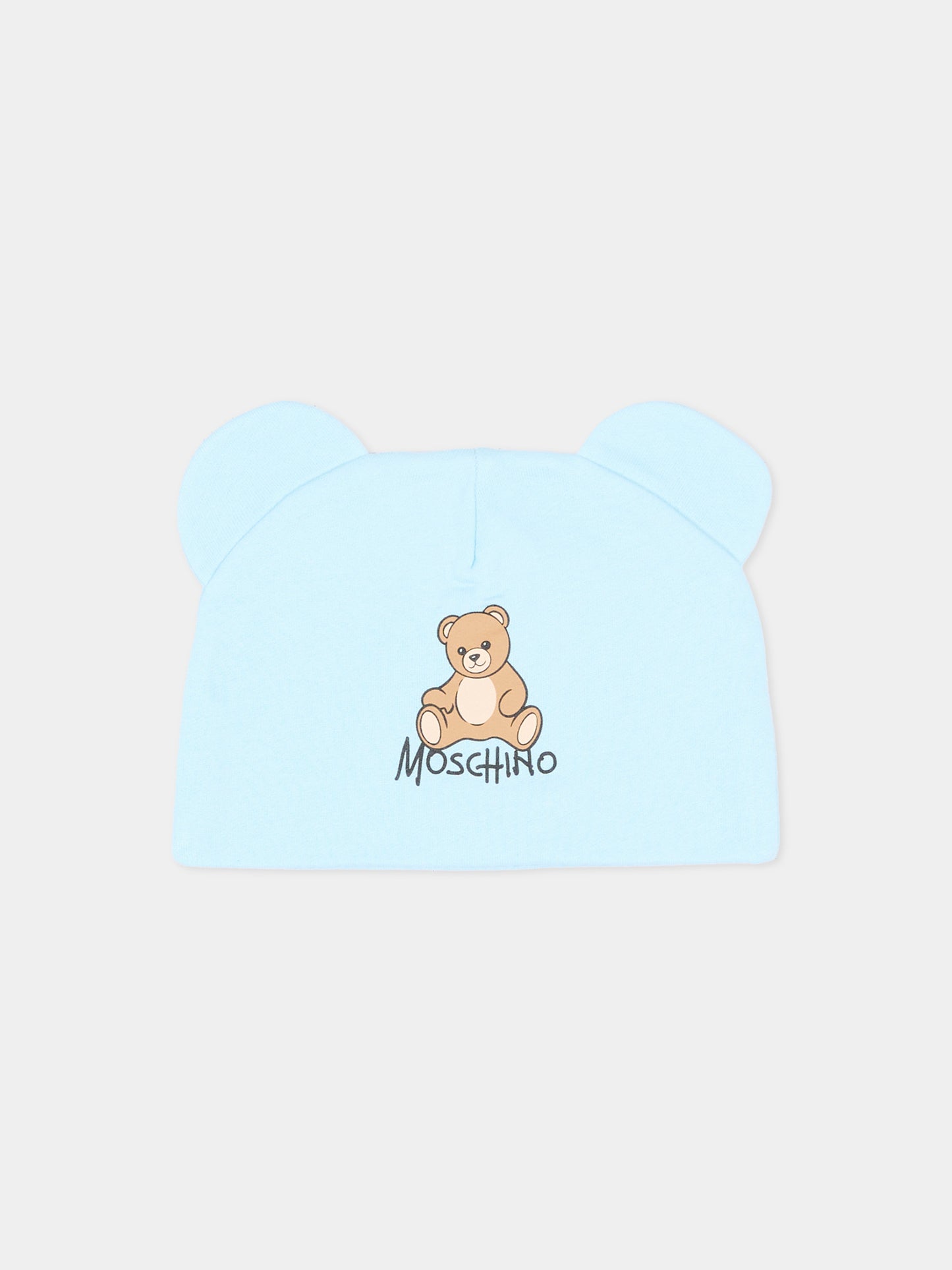 Cappellino azzurro per neonato con Teddy Bear,Moschino Kids,MMX05H LCA40 40304