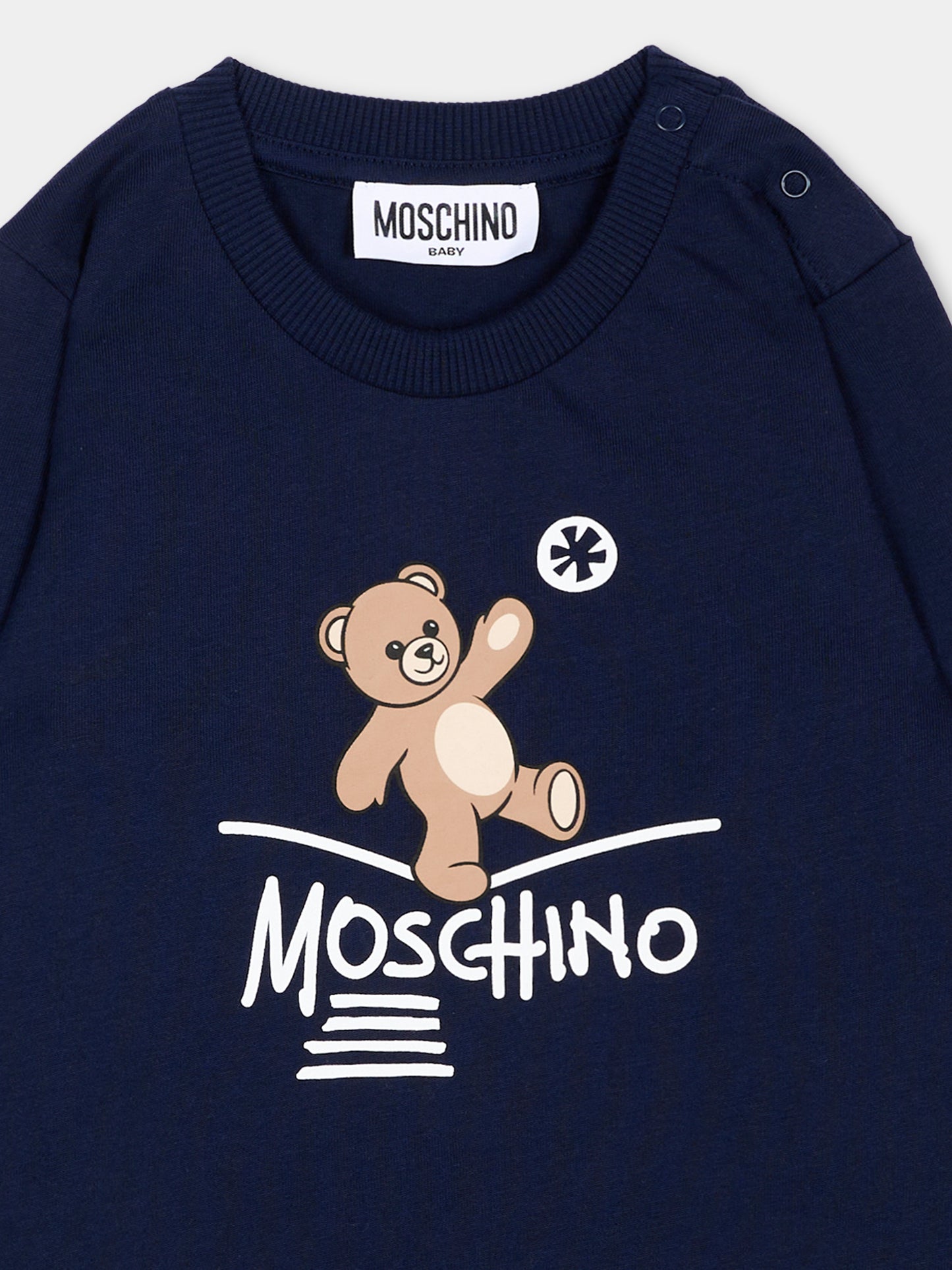 T-Shirt blu per neonati con Teddy Bear,Moschino Kids,MOO014 LAA20 40016