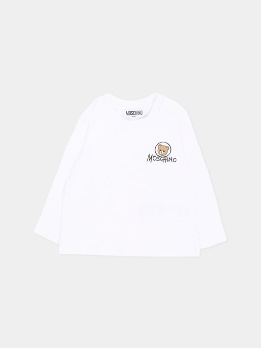 T-Shirt bianca per neonati con Teddy Bear,Moschino Kids,MRO014 LAA34 10101