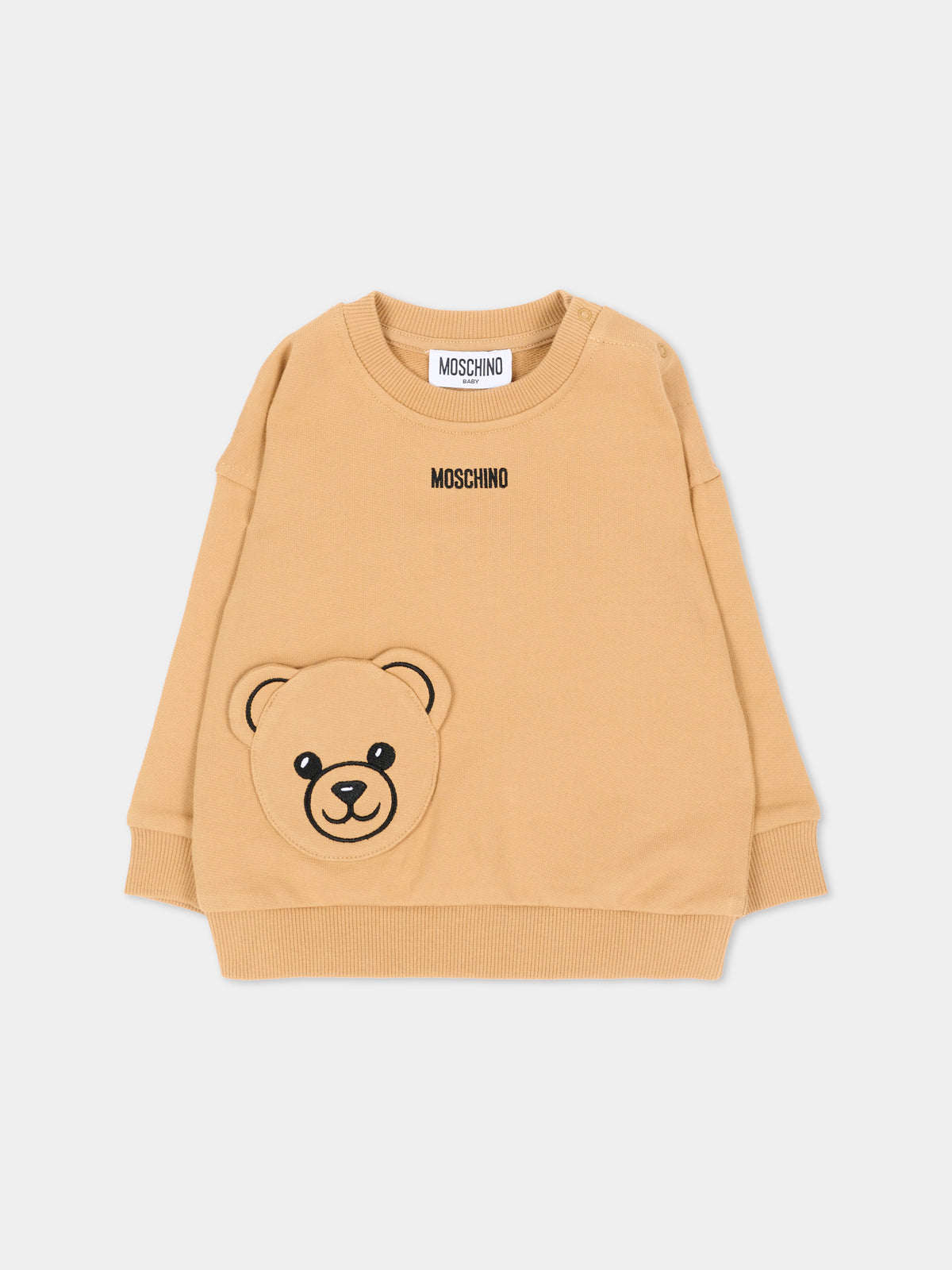 Felpa girocollo beige per neonati con Teddy Bear,Moschino Kids,MUF06F LCA93 20351