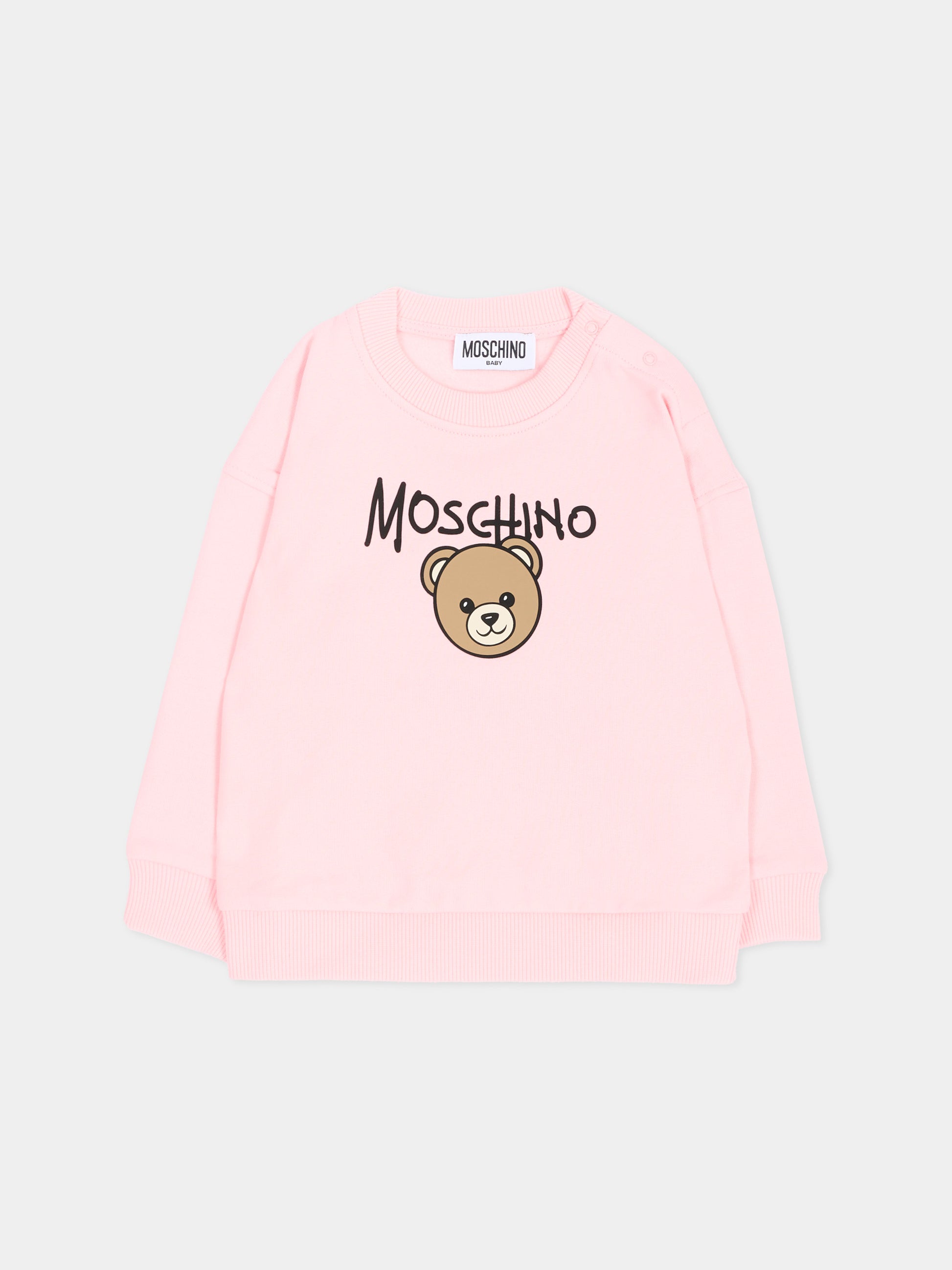 Felpa rosa per neonata con Teddy Bear,Moschino Kids,MUF06H LCA83 50209