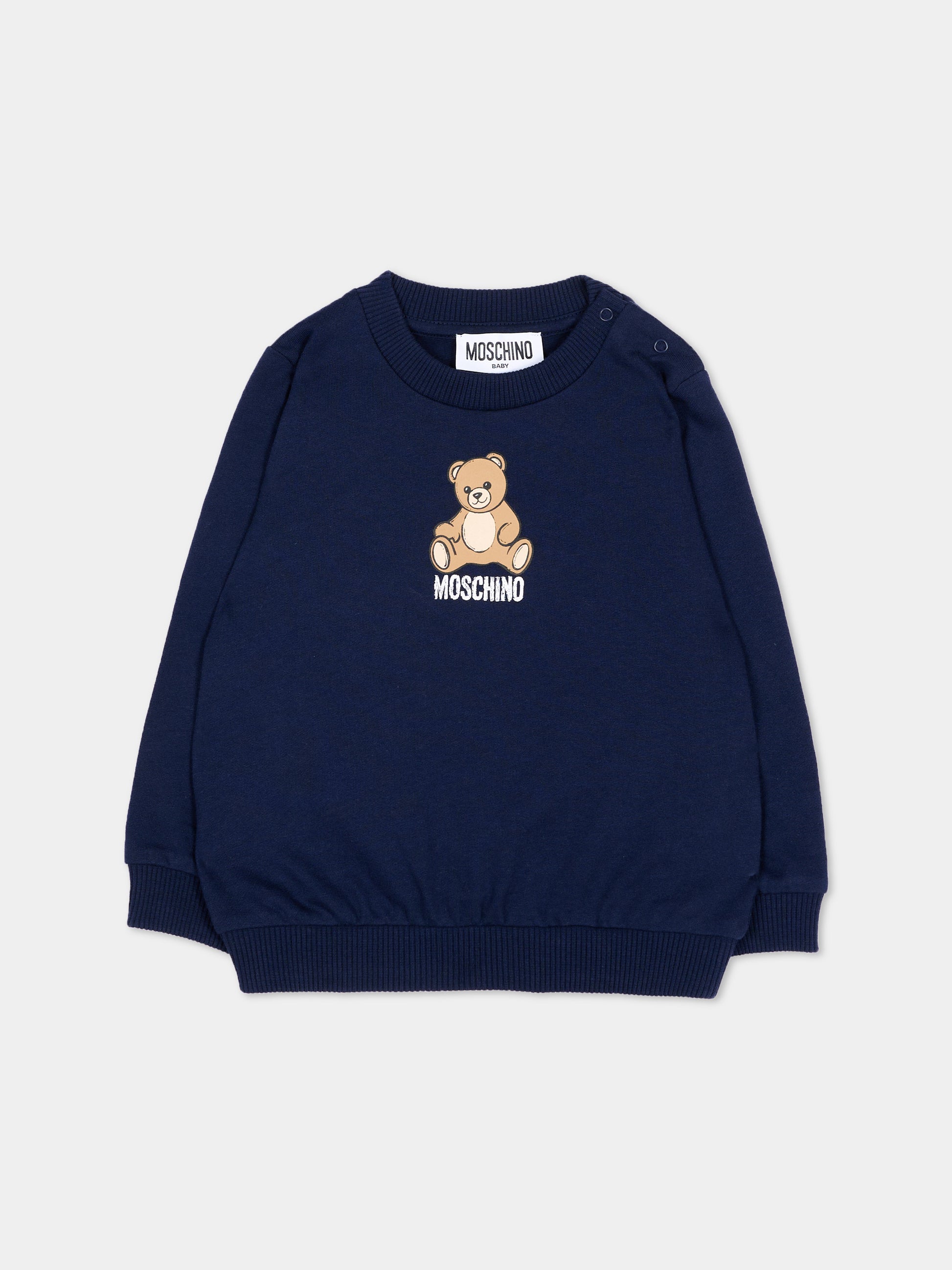 Felpa blu per neonati con Teddy Bear,Moschino Kids,MUF06I LCA40 40016