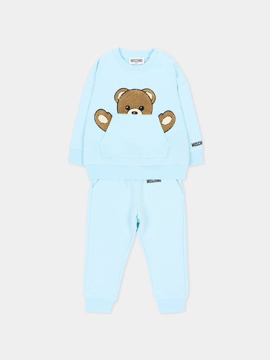 Completo sportivo lungo azzurro per neonato con Teddy Bear,Moschino Kids,MUK05V LCA93 40304