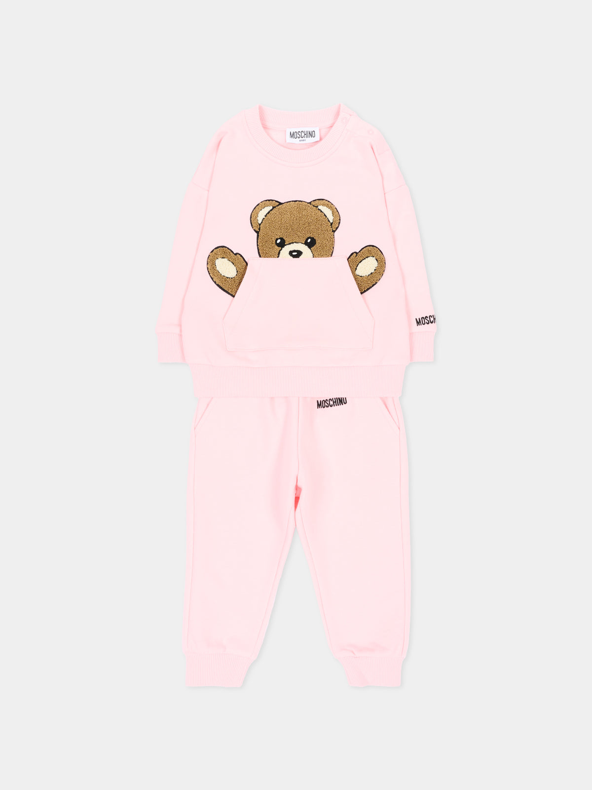 Completo sportivo lungo rosa per neonata con Teddy Bear,Moschino Kids,MUK05V LCA93 50209