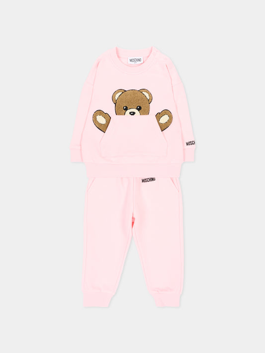 Completo sportivo lungo rosa per neonata con Teddy Bear,Moschino Kids,MUK05V LCA93 50209