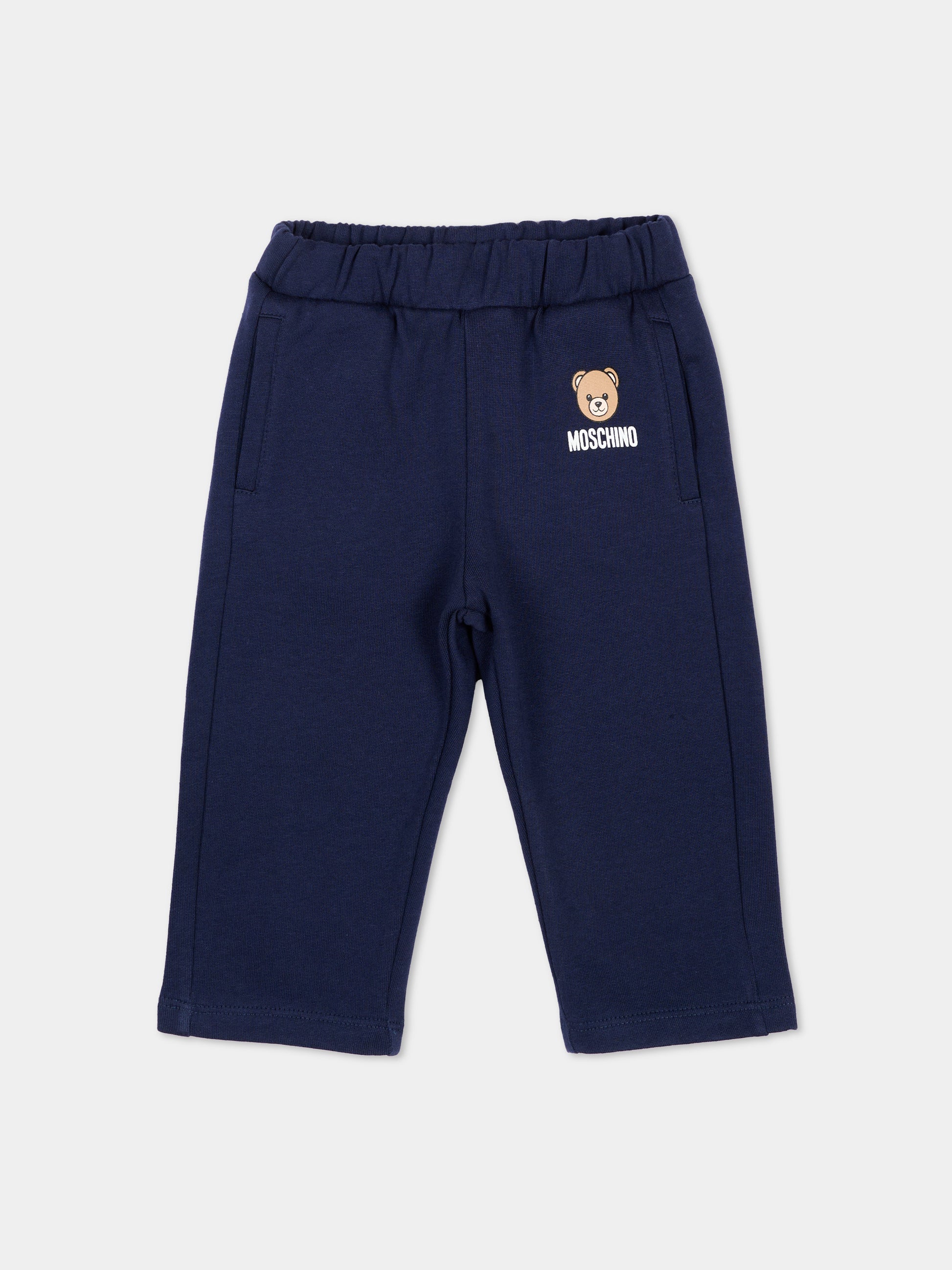 Pantaloni sportivi blu per neonati con Teddy Bear,Moschino Kids,MUP05X LCA92 40016