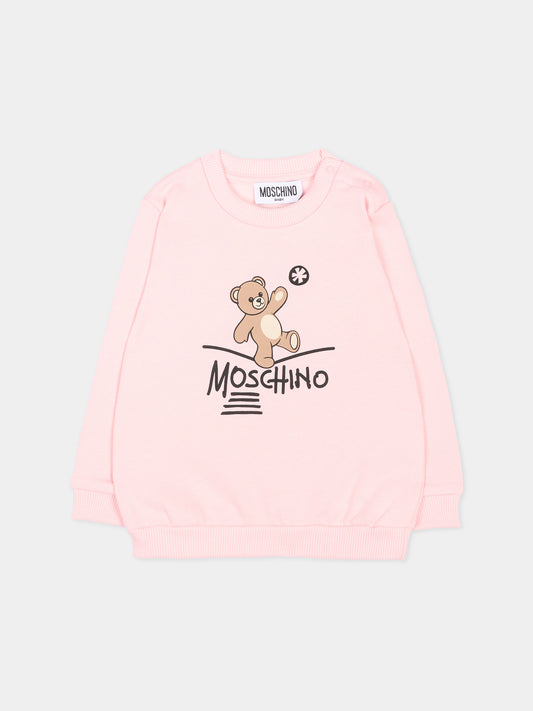 Felpa rosa per neonata con Teddy Bear,Moschino Kids,MVF060 LCA83 50209