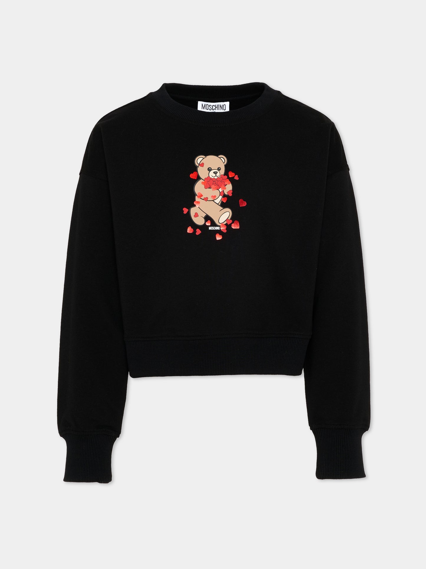 Felpa nera per bambina con Teddy Bear,Moschino Kids,HBF06G LDA63 60100