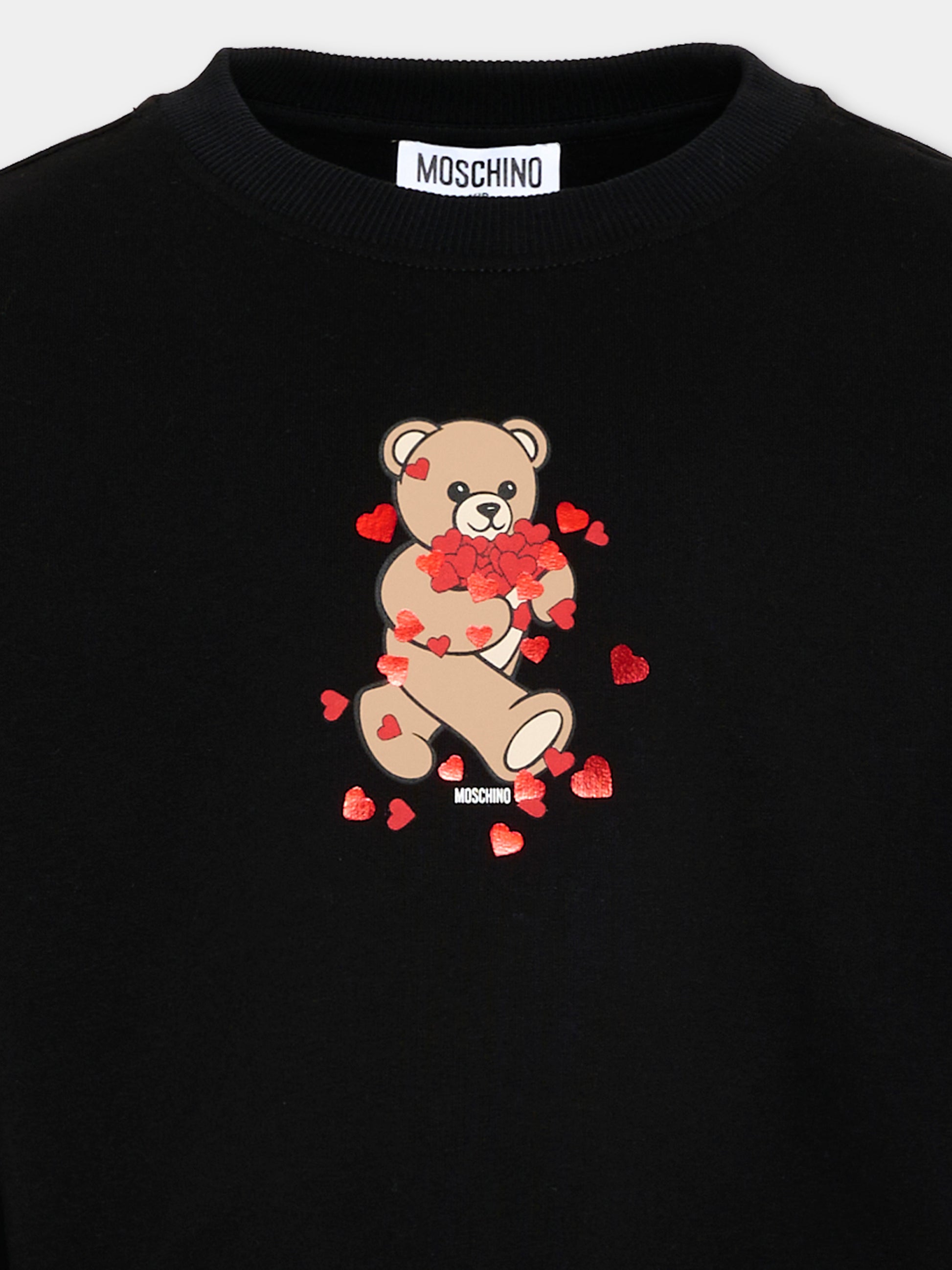 Felpa nera per bambina con Teddy Bear,Moschino Kids,HBF06G LDA63 60100