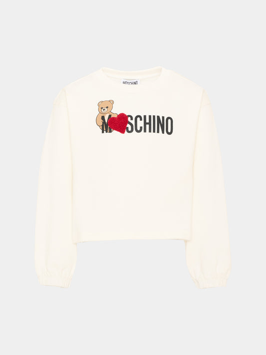 Felpa avorio per bambina con Teddy Bear,Moschino Kids,HDF06U LDA18 10063