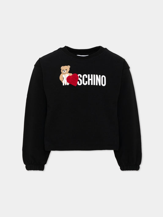 Felpa nera per bambina con Teddy Bear,Moschino Kids,HDF06U LDA18 60100