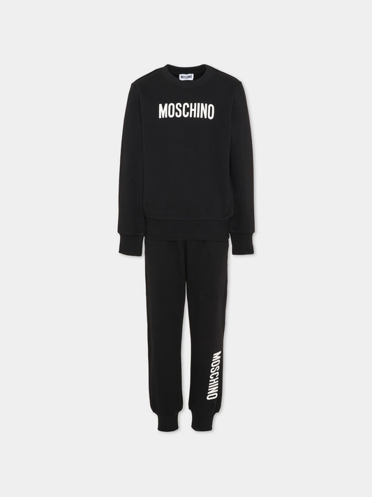 Completo sportivo lungo nero per bambini con logo,Moschino Kids,HUK04S LCA93 60100